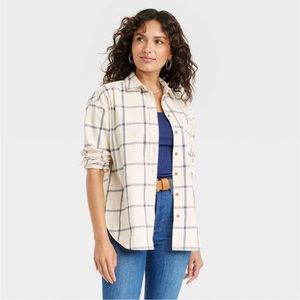 Women's Long Sleeve Flannel Button-
Down Shirt - Universal Thread Cream XL